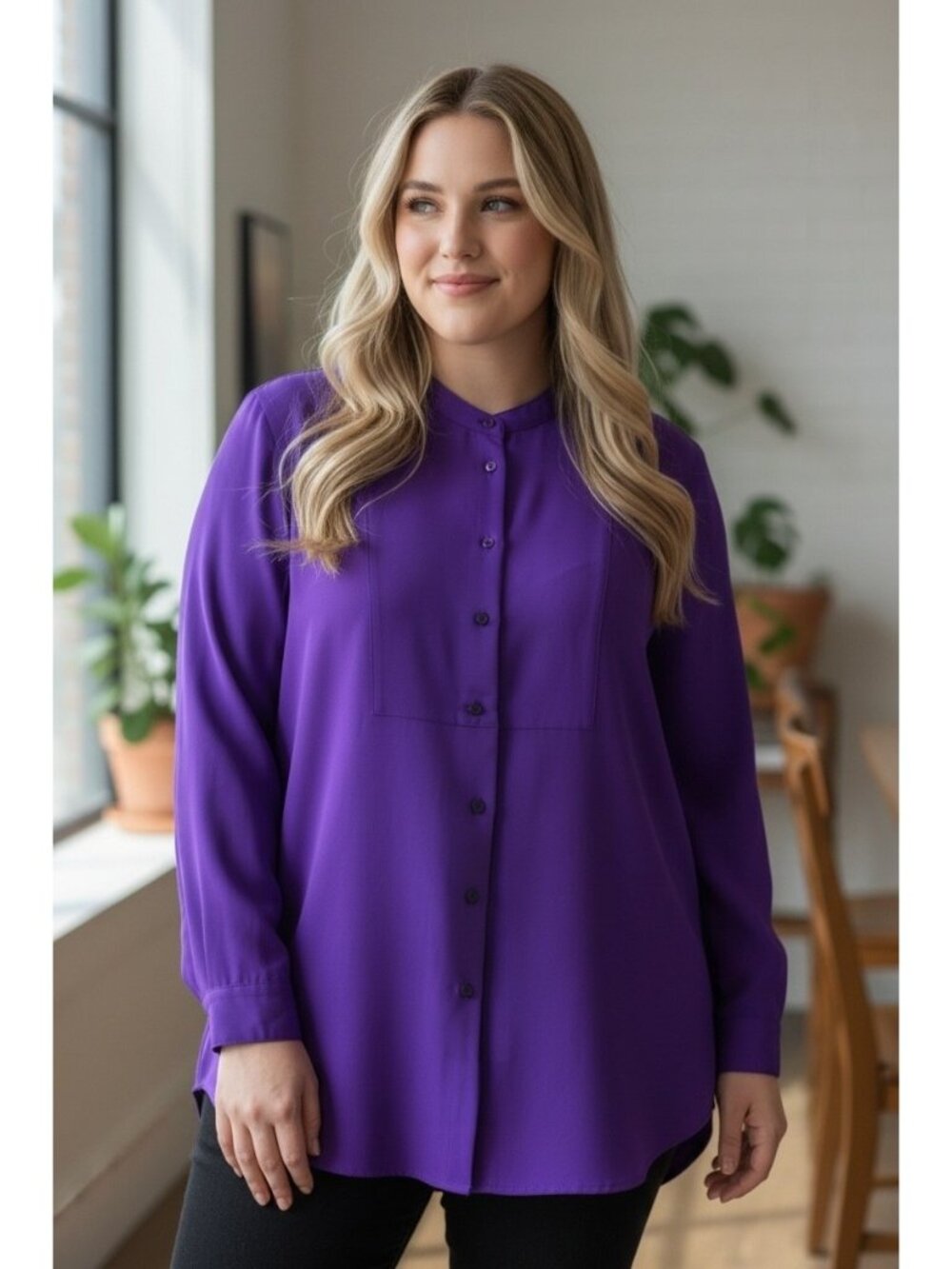 Lauren Ralph Lauren Jewel Purple Button Front Tunic Blouse 3X NWT Plus Size